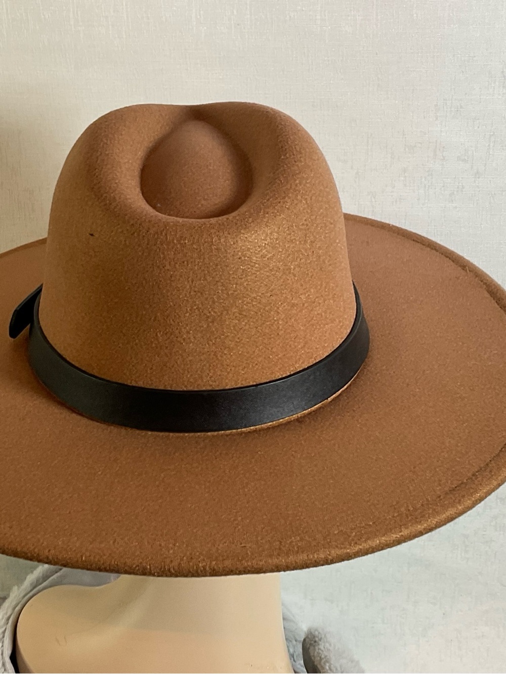 Wide-Brim Felt Fedora Hat in Brown with Black Band